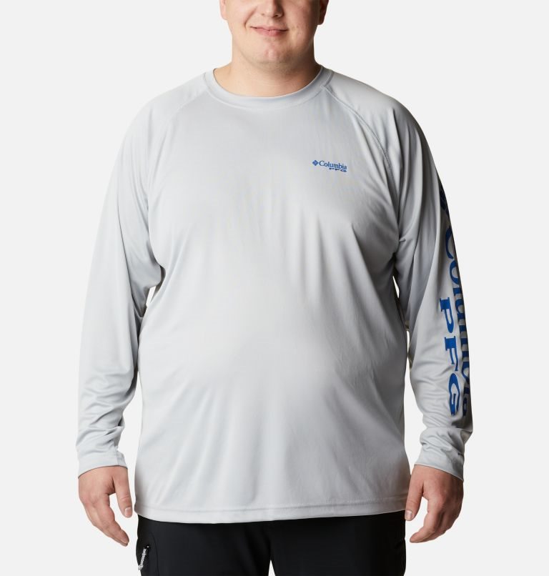 Men\'s Columbia PFG Terminal Tackle Long Sleeve Sweatshirts Light Grey | Plus Size CA-W354L
